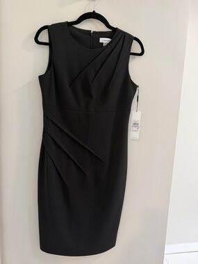 Calvin Klein Black Sleeveless Pleated Sheath Midi Dress